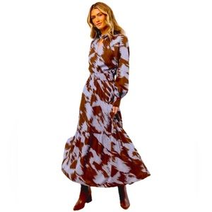 NWT Sz Small Böhme “ALVA” Printed Maxi Dress in Brown & pretty periwinkle😍
